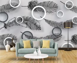 window mural wallpaper Modern minimalist circle black and white feather tv background wall