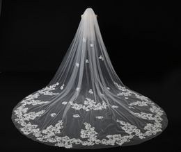 Gorgeous Long Wedding Veil 5m*3m Bridal veils Soft Tulle with Comb Applique Fast Shipping