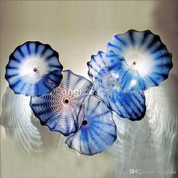 Best SellerHand Blown Murano Glass Hanging wall plates Art Dale Chihuly Style Borosilicate Glass Art Hand Blown Blue Glass Flower wall lamps