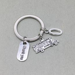 Ancient Silver school bus School Bus Driver Gift Thanksgiving Thank you 12 letters O-Z Pendant key chain Men Women Holiday Gift Keychain