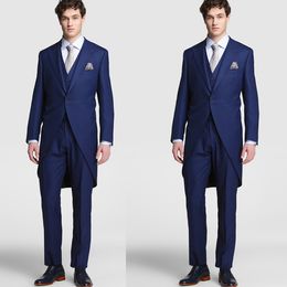Navy Wedding Tuxedos One Button Slim Fit Suits For Men Groomsmen Three Pieces Prom Party Groom Wear