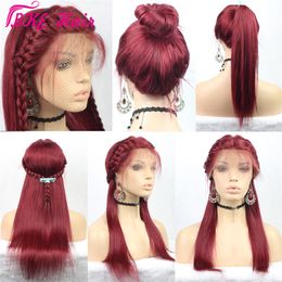 Straight Lace Front Synthetic Wigs For Black Women 99J Burgundy Wigs Pre Plucked 150% 180% Density