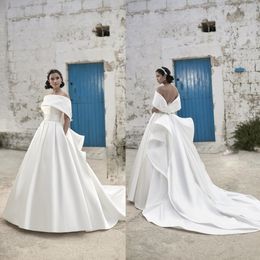 Luisasposa Modest Bohemian Ball Gown Wedding Dresses Off Shoulder Sleeveless Princess Gown Sweep Train Satin Sash Beads Bridal Gowns