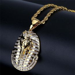 New Arrival Hip Hop Jewelry Iced Out Egyptian Pharaoh Pendant Necklace Zircon Charm Gold Chain for Men