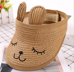 summer children's cat empty top straw hat Korean casual shade sunscreen beach sun hat GB507