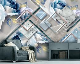 3d Room Wallpaper Custom Photo Modern minimalist geometric marble European roses retro Decoration Mural Wallpaper