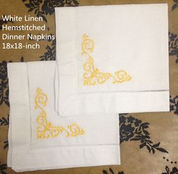 Set of 12 Home Textiles Dinner Napkins white Hemstitched linen Table Napkin with Colour Embroidered Floral Tea Napkins 18x18-inch