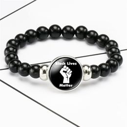 Wholesale Monogrammed Round I Can't Breath Black Lives Matter Wood Beaded Stretched Bracelet Personalised Disc Charm Snap Beads Bracelet