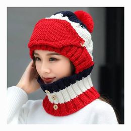 Fashion-Mask Kit Thick Warm Knitted Trend Hat Female Winter Korean Version Of Warm And Plush Wool Hat