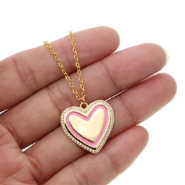 Heart pendant necklace with pink enamel polished heart charm long chain Customise engrave name tag necklaces