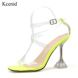 Kcenid Summe new PVC women sandals sexy clear heels transparent ankle strap high heels party sandals women shoes plus size 35-42