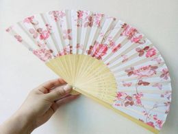 Elegant Plum Cherry Blossom Silk Fan Wedding Favours Rose Flower Hand Fan Design Ideas Gift Customised