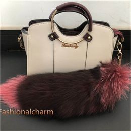 Pink-Real Genuine Red Fox Fur Tail Keychain Cosplay Toy Keyrings Car Phone Bag Charm Pendant