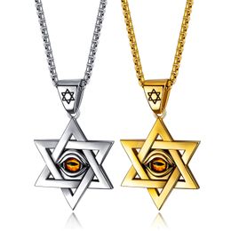 38mm Antique Star of David Evil Eye Protection Necklace in Stainless Steel