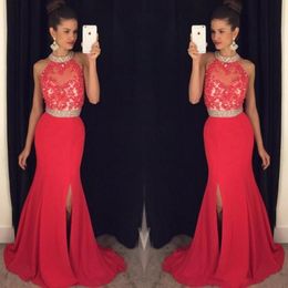 2019 New Elegant High Neck Prom Dresses Cheap Bridesmaid Dresses Red Long Dresses Evening Wear Party Gowns Ball Gowns