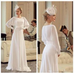 Vintage Long Sleeves A-Line Wedding Dresses Jewel Neck Chffon Sweep Train Wedding Dress Bridal Gowns Modest Formal Vestidos De Marriage