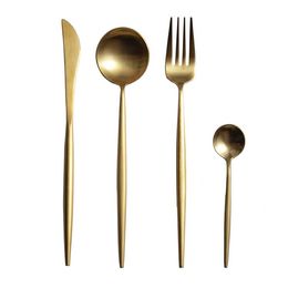 Cupitol Style Dinnerware Matte Gold Flatware Gold Cutlery Stainless Steel 304 Knife Fork Spoon Wedding Tableware