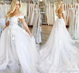 Line Sexy A Wedding Off The Shoulder Lace Appliques Tulle Floor Length Illusion Tiered Bridal Dresses Custom Made Vestidos De Noiva ppliques