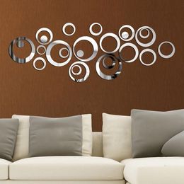 24X / set Acryl Kreise 3D-Wand-Aufkleber DIY Wanddekoration Spiegel-Wand-Aufkleber für TV-Hintergrundtechnik Home Decor