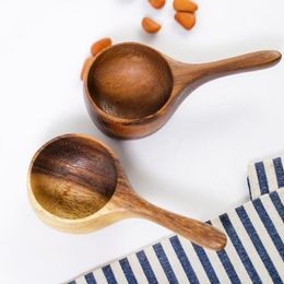 Natural Acacia Wood Coffee Scoop Short Handle Measuring Spoons Coffee Bean Milk Powder Wooden Scoop ZC1090