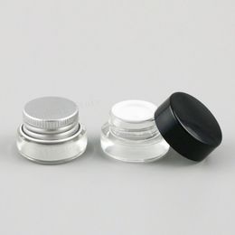 3g Mini Clear glass cream jar 3ml cosmetic container Makeup Jar Pot with black silver lid screw cap glass bottle 300pcs