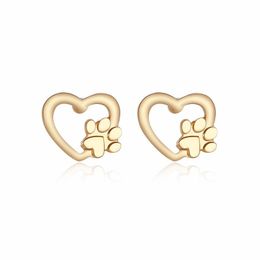 Dog Paw Print Earrings For Women Hollow Love Heart Stud Earring Gold Silver Metal Animal Pet Earing Christmas Xmas Jewellery Gifts
