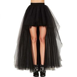 Women Mesh Hi-lo Tutu Skirt Casual Street Style High Waist Zipper Petticoat Plus Size S-3XL Long Irregular Black Trumpet Falda Jupe