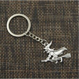 Fashion 20pcs/lot Key Ring Keychain Jewellery Silver Plated witch on broomstick halloween Charms pendant key accessories