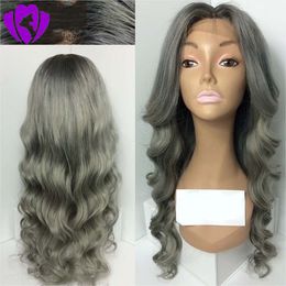 Long Hair Body Wave Wigs High Density Temperature Synthetic Lace Front Wigs Ombre Grey/Blonde/Brown Cosplay Wig For Women