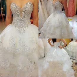 Vestido De Noiva 100% Real Photos Luxury Ball Gown Fluffy Wedding Dresses Plus Size Tulle Lace Crystal Diamond Wedding Gowns 2020 Customise