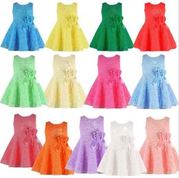Baby Girls Dress Lace Flower Princess Dress Sleeveless Girls Dresses Summer Children Clothes Boutique Kids Clothing 12 Colors DHW2463