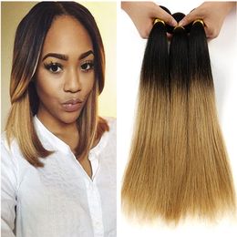 Brazilian Virgin Human Hair Weaves 1b 27 Light Brown Human Hair Weaves 3Pcs/Lot Two Tone Honey Blonde Ombre Straight Hair Bundles