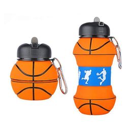 Novelty Basketball Sports Water Bottle with Straw Eco-friendly Plastic Leak Proof Foldable Drinking Portable Drinkware 550 ML