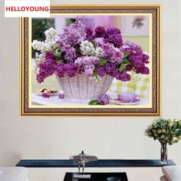 DIY 5D Full Diamond Mosaic Diamond Embroidery Purple flower baskets Square Diamond Painting Cross Stitch Kits Home Decor