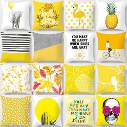 Nordic A Series Of Yellow Colour Pillowcases Pineapple Leaf Pattern Printed Pillow Case 45*45cm Waist Throw Peach Skin Pillow Cover 32 Colours