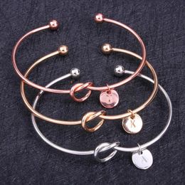 26 Letter Silver Gold Color Knot Heart Bracelet Bangle Girl Fashion Jewelry Alloy Round Pendant Chain & Link Bracelets for women