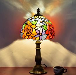 Retro Mediterranean Table Lamp European Tiffany Simple Orange Bedroom Bedside desk Lamps Bar Restaurant Hotel Stained Glass Lights