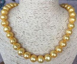Charming baroque 12mm natural south seas gold pearl necklace 18inch 14K gold clasp