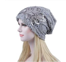 Women Lace Flower Slouchy Baggy Head Cap Chemo Beanie Cancer Hat Turban Ms. lace month warm chemotherapy hat cappello donna GB1331