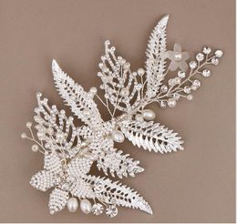 European and American hot-selling rhinestone leaf headdress bride hand-woven flower hair band hair clip