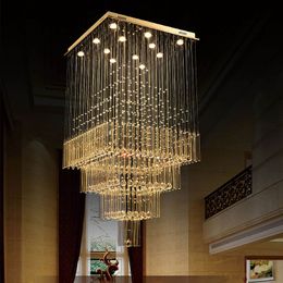 Chandeliers Pendant Lamp Stair K9 Lighting villa staircase light LED crystal long double big hall droplight