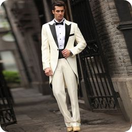 Ivory Black Tailcoat Men Suits Wedding Suits For Man Bridegroom Slim Fit Costume Homme Groom Wear Prom Tuxedos 2Pieces Costumes Pour Hommes
