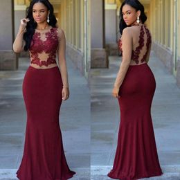 Burgundy Long Sleeves Formal Evening Dresses Jewel Appliques Mermaid Arabic Prom Party Dresses Graduation Gowns Custom Made
