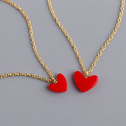 Fashion-925 sterling silver necklace red heart shape pendants for women girls 18k gold plated necklaces Chinese style love Jewellery