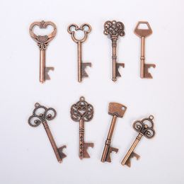 Retro Key Shape Beer Bottle Opener Bronze Alloy Keychain Creative Wedding Favour Party Gifts 8 designs