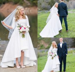 Bohemian Half Sleeves Wedding Dresses Elegant Simple High Low Boho Beach Country Garden Formal Bride Bridal Gowns Plus Size