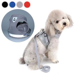Reflective Dog Cat Harness Pet Adjustable Vest Walking Lead Leash for Puppy Polyester Mesh Harness for Small Medium Dog Yorkies