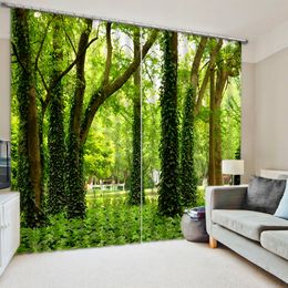 green curtains custom 3d stereoscopic luxury curtains for living room Sunshine Forest blackout curtains modern bedroom curtain