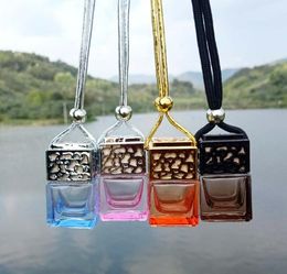 Colorful Cube Car Perfume Bottle Hanging Rearview Ornament Air Freshener For Essential Oils Diffuser Fragrance Empty Glass Bottle Pendant
