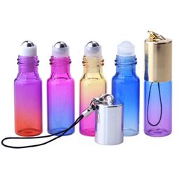 200pcs 5ml Gradient Colour Essential Oil Empty Perfume Bottle 5cc Roller Ball Thick Glass Roll On Durable For Travel SN4471